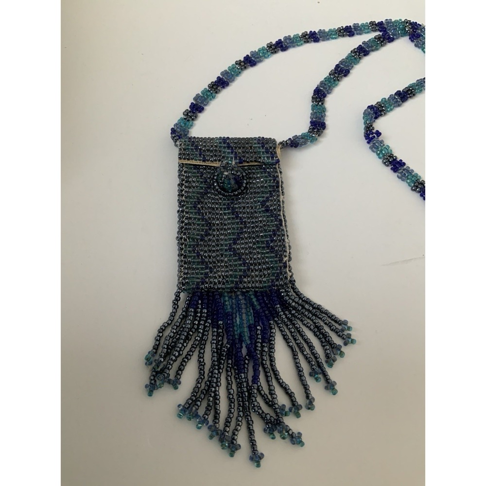 Beaded Necklace Pouch‎ with Fringe Tassels Medicine Purse